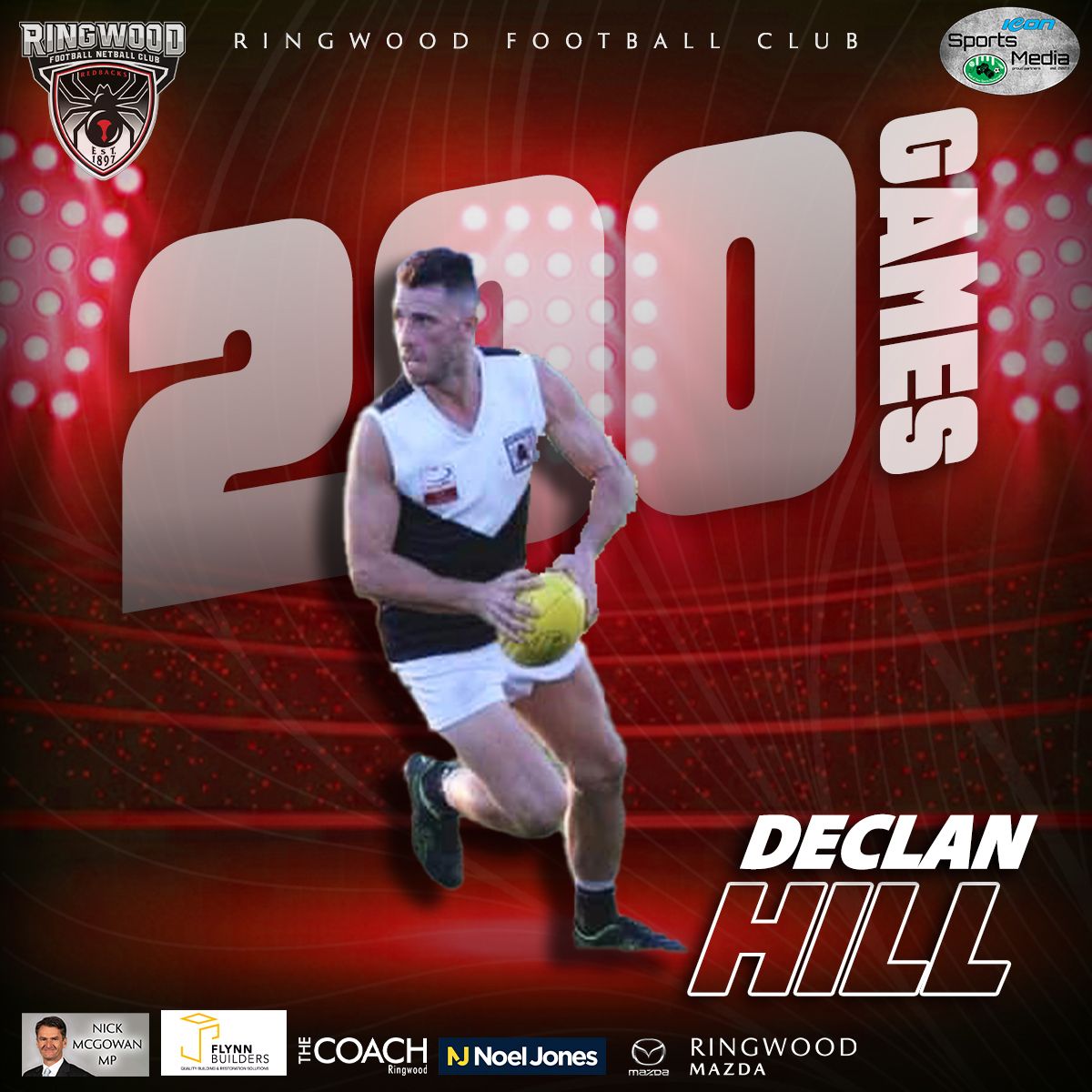 Declan Hill's 200th Ringwood Game and Life Membership