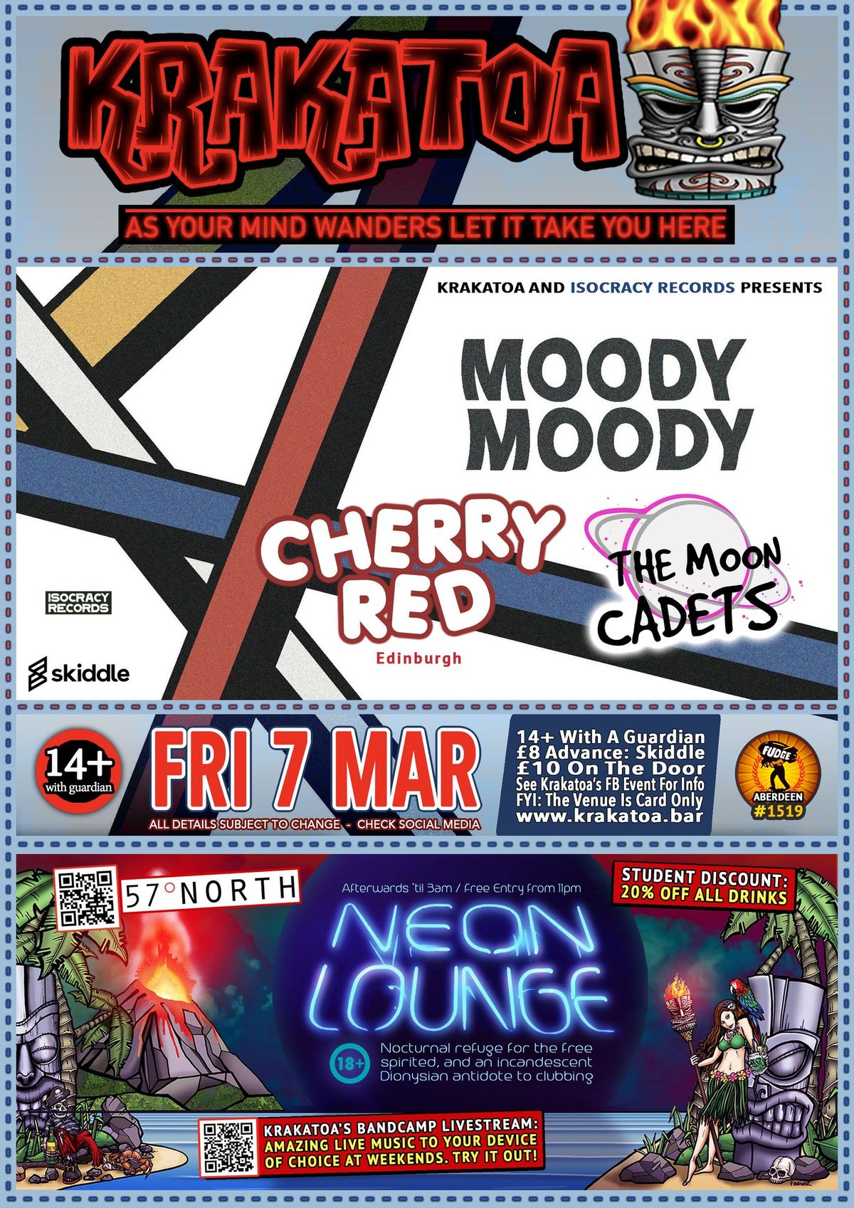 ISOCRACY RECORDS PRESENTS, MOODY MOODY , CHERRY RED [Edinburgh], THE MOON CADETS 