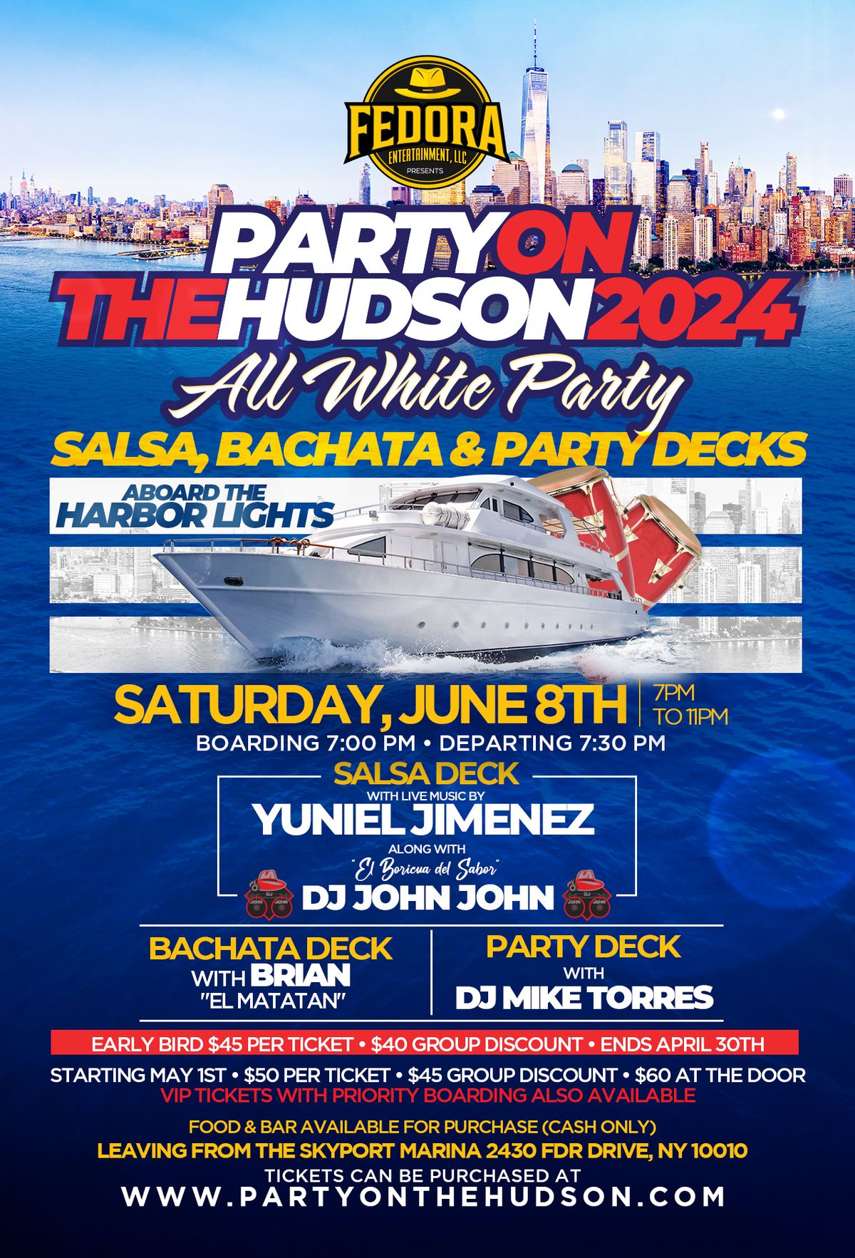 Party On The Hudson ALL WHITE THEME PARTY with Live Music, Salsa, Bachata & Party Decks (SOLD OUT)