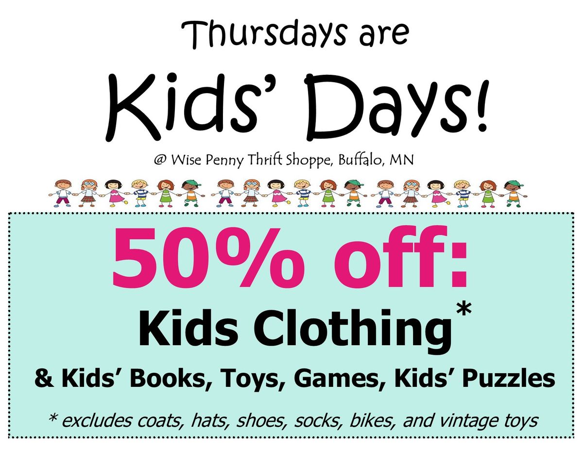 50% off Kids' Clothing & Toys Every Thursday