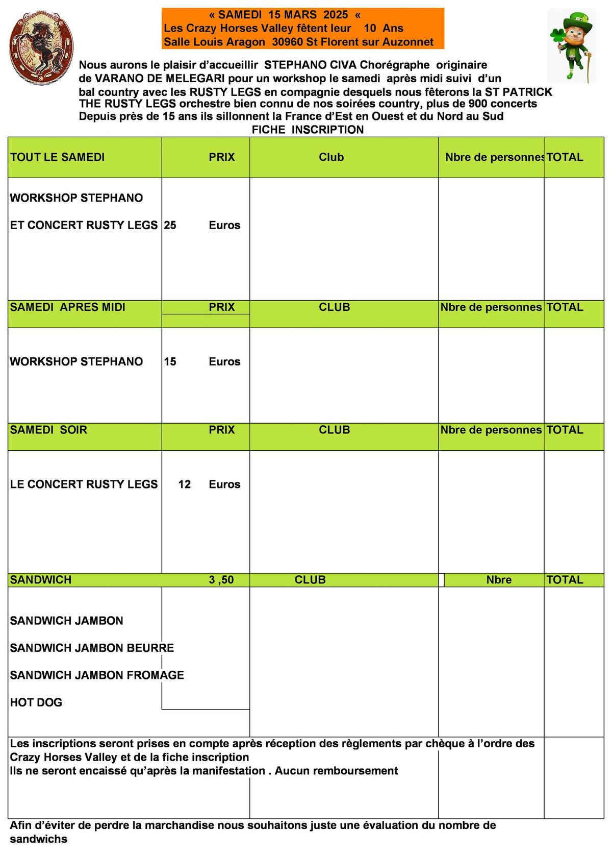 SAINT PATRICK WORKSHOP  ET SOIREE