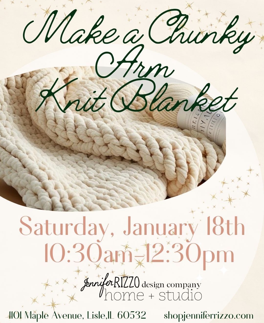 Make a Chunky Arm Knit Blanket Saturday, January 18th 10:30am-12:30pm