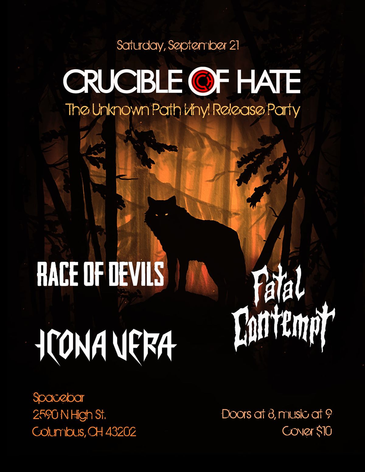 CRUCIBLE OF HATE VINYL RELEASE PARTY wsg RACE OF DEVILS, ICONA VERA, FATAL CONTEMPT