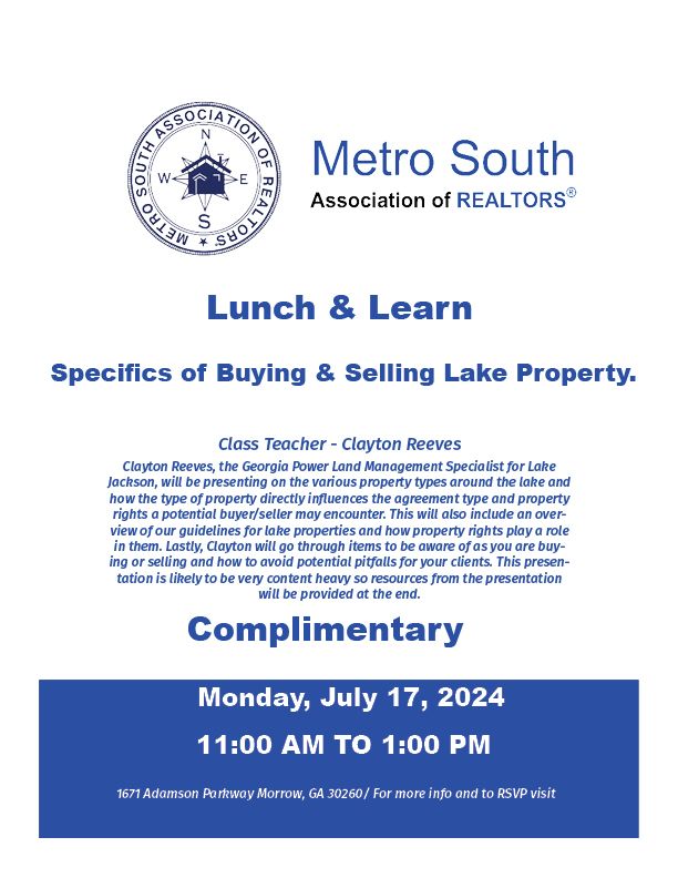 Lunch & Learn: Specifics of Buying & Selling Lake Property