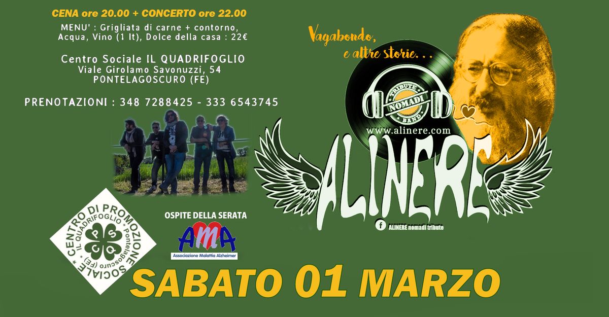 ALINERE cena + live Centro Sociale QUADRIFOGLIO - Pontelagoscuro (FE)