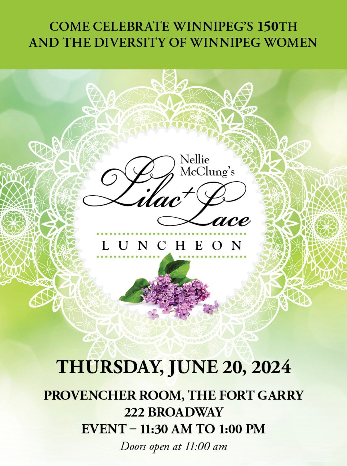 Nellie McClung's Lilac + Lace Luncheon - June 20, 2024