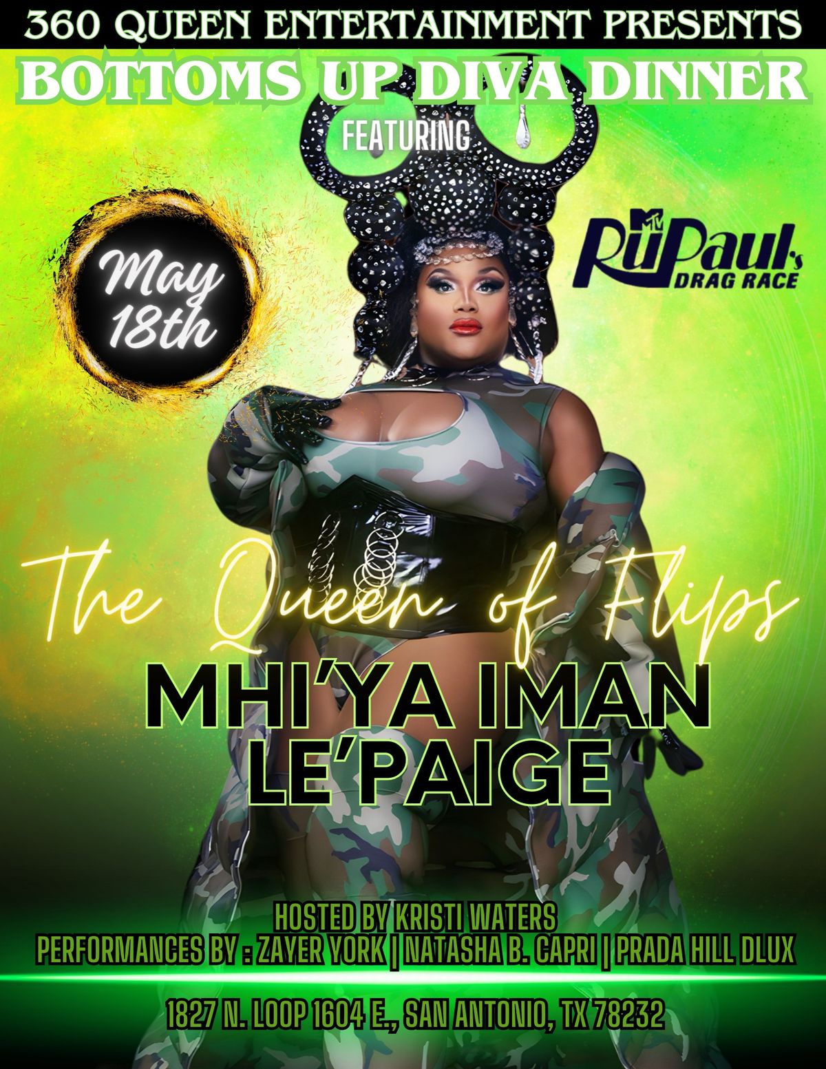 THE BOTTOMS UP DIVA DINNER FEATURING THE QUEEN OF FLIPS, MHI\u2019YA IMAN LE\u2019PAIGE