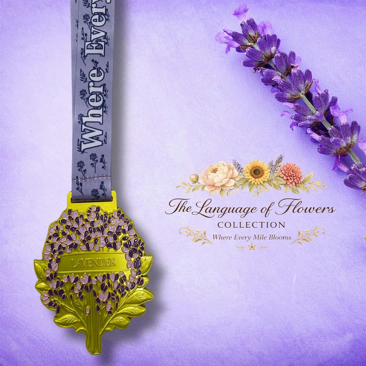 Lavender Virtual Race 1M 5K 10K 13.1 26.2 | Language of Flowers Collection