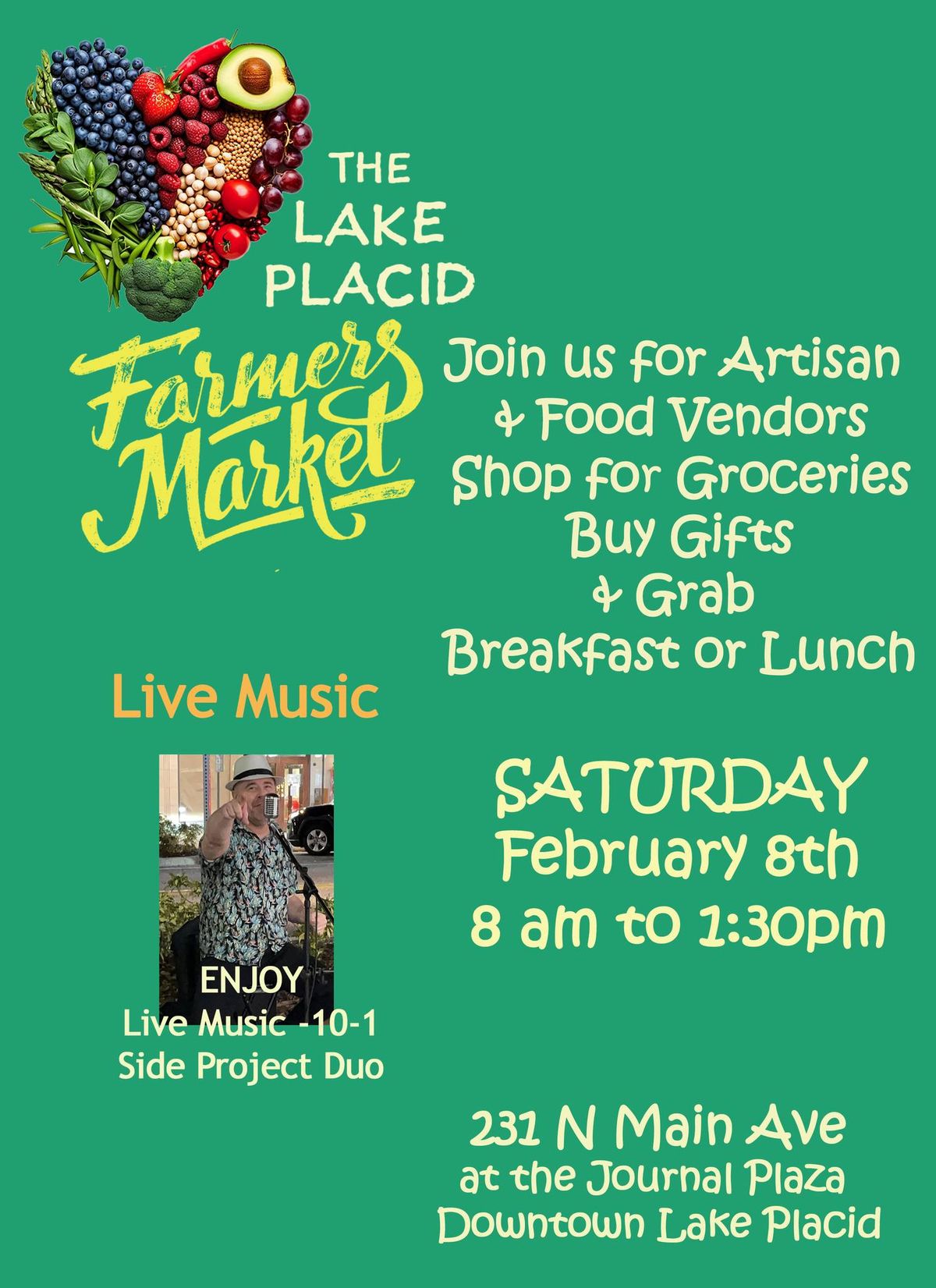 Live Music by Side Project Duo - Chad Johns at the Lake Placid Farmers Market