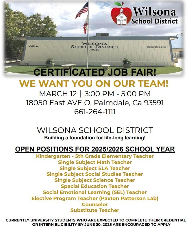 Certificated Job Fair 2025-2026 School Year