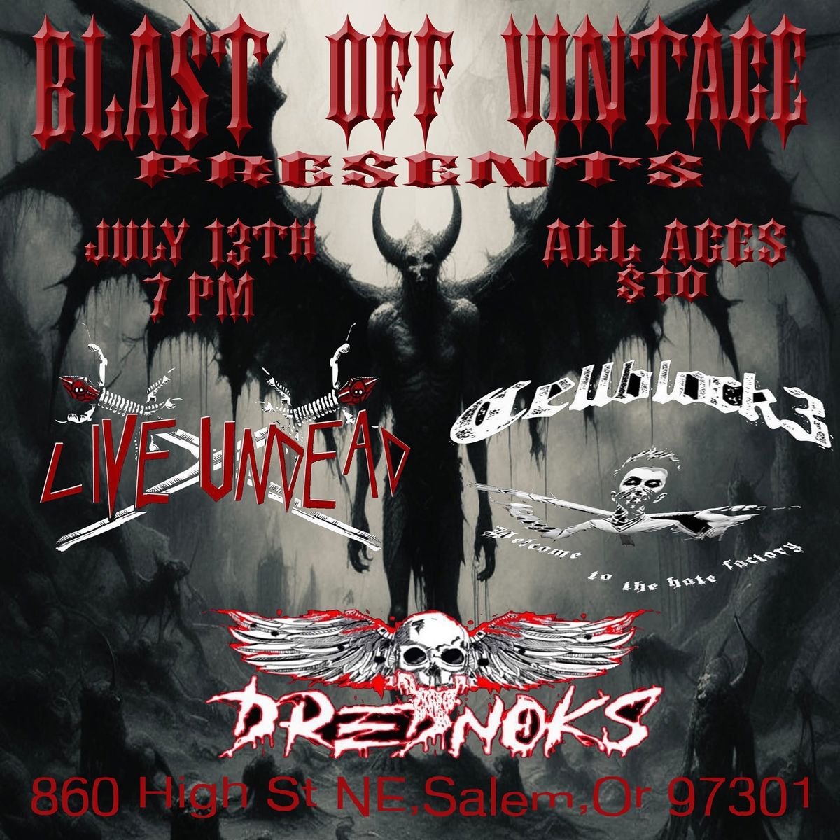Live Undead, Drednoks and Cellblock 3 at Blast Off Vintage 