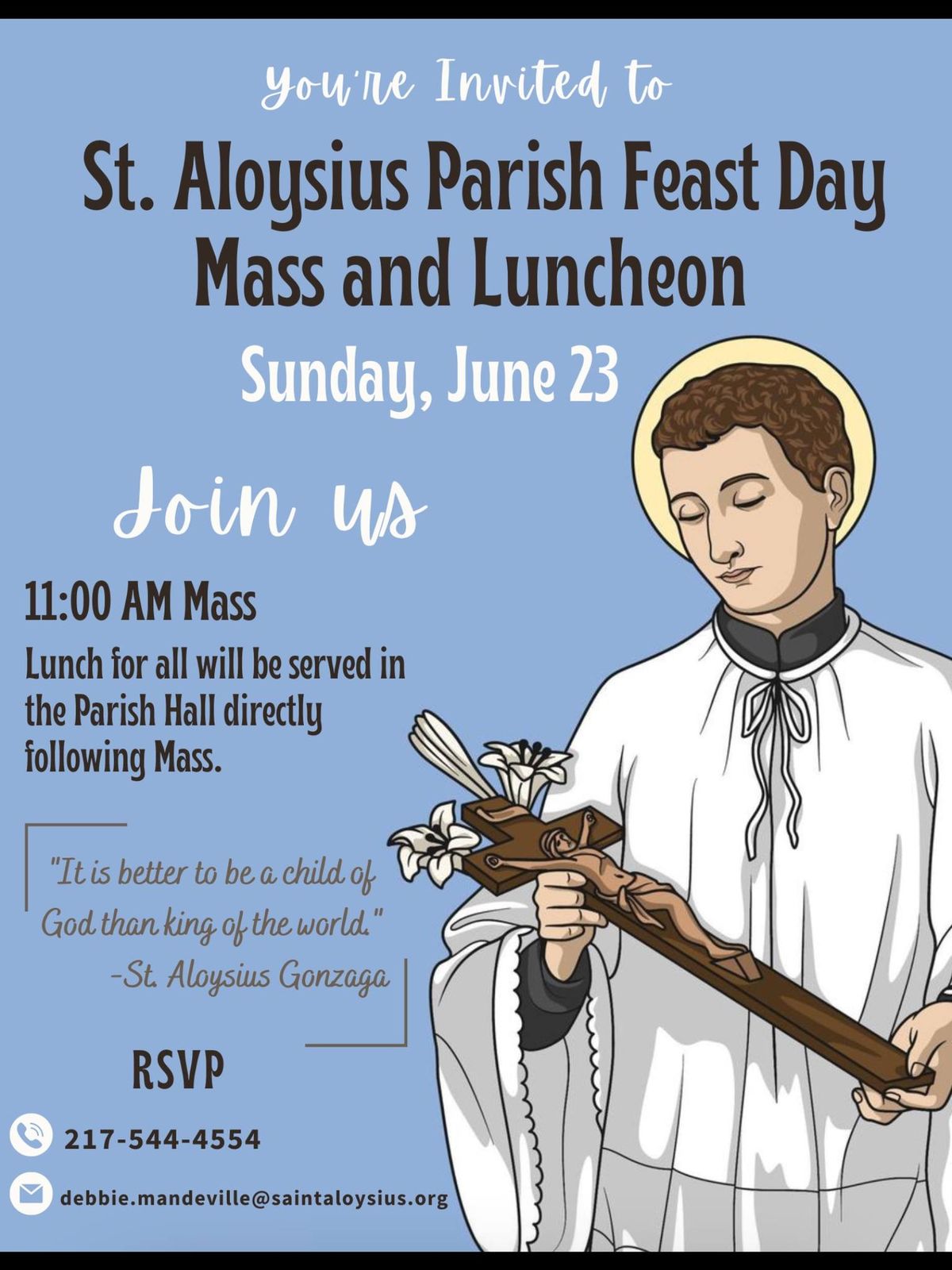St Aloysioys Feast Day celebration mass and luncheon 
