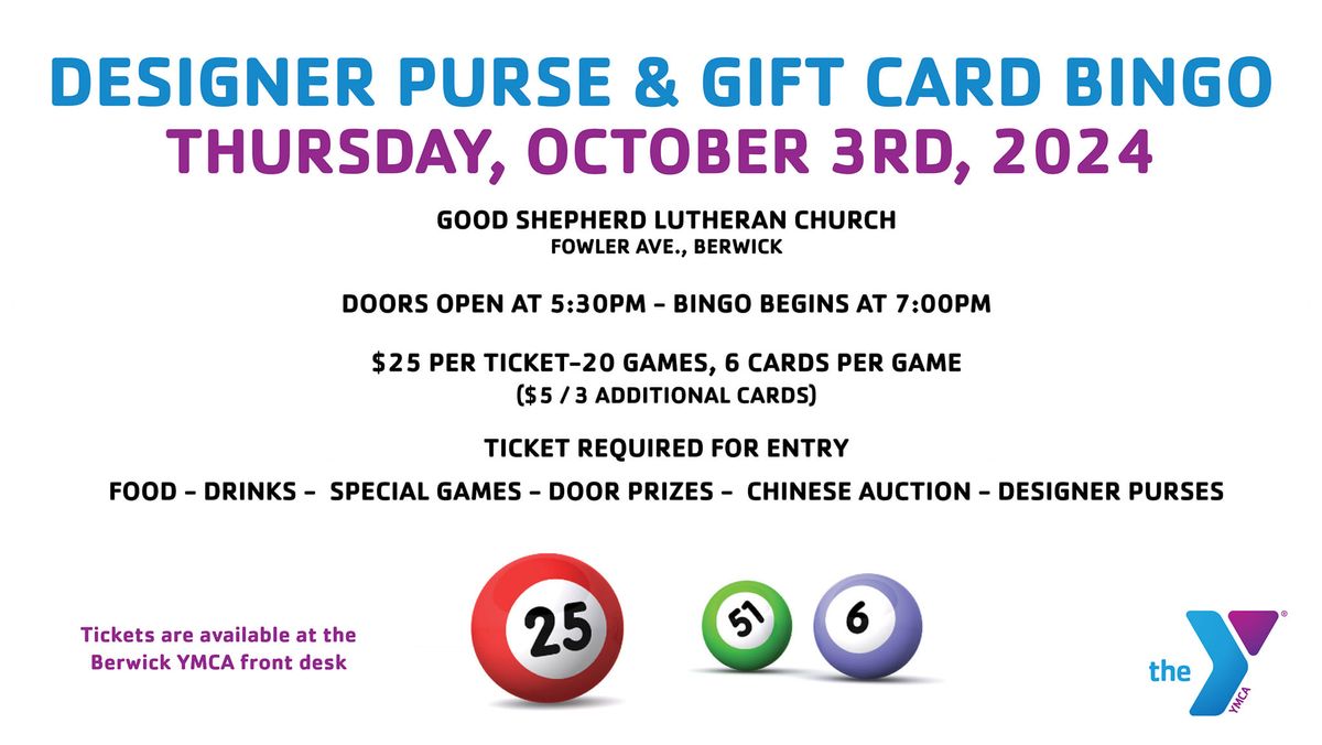 Berwick YMCA Designer Purse & Gift Card BINGO