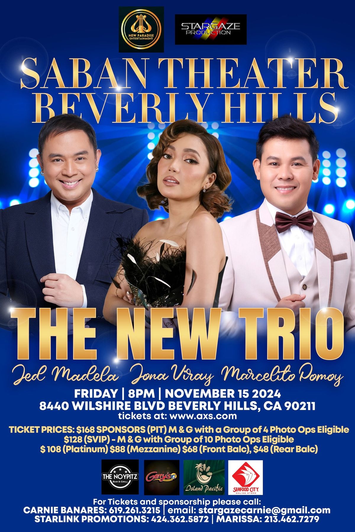 THE NEW TRIO - Jed Madela, Jona Viray, Marcelito Pomoy LIVE at Saban Theater Beverly Hills 