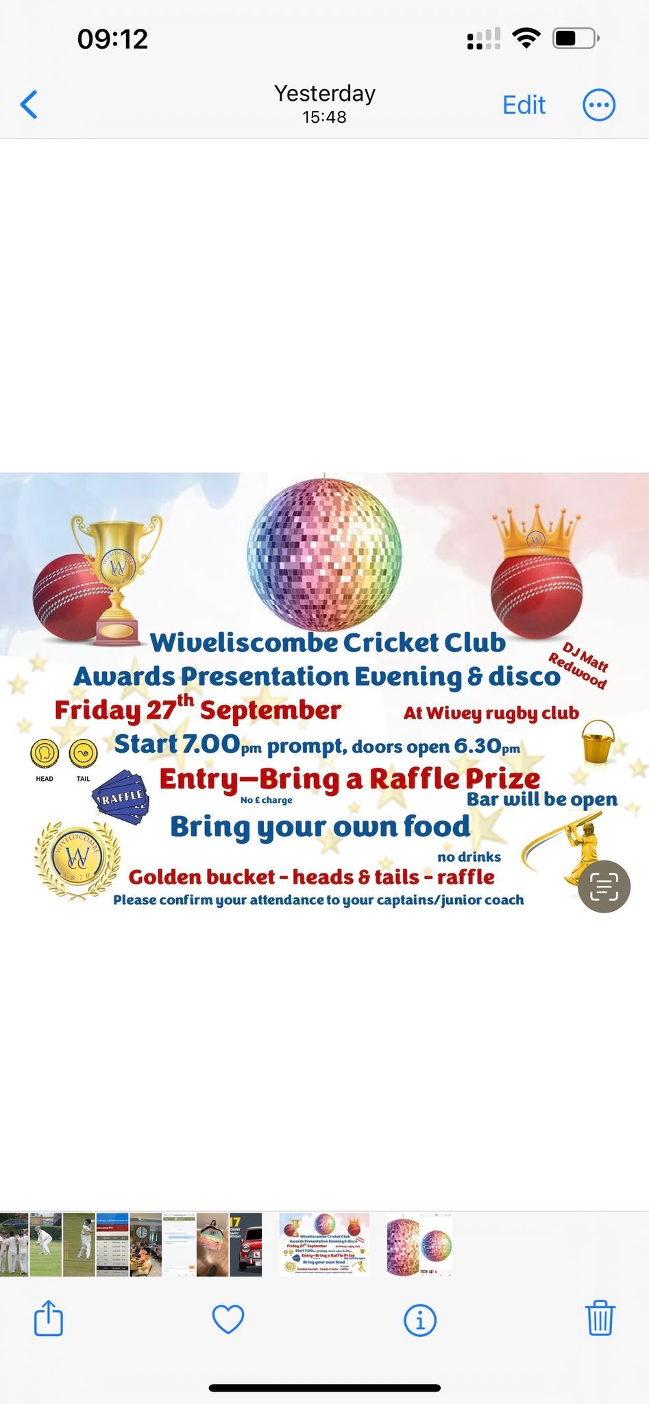 Wiveliscombe Cricket Club Awards Presentation Evening and Disco