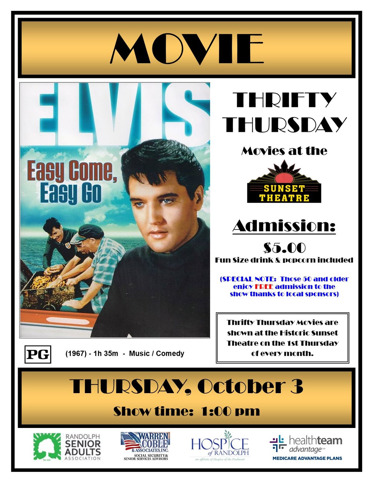 THRIFTY THURSDAY \/ SENIOR MOVIE: Easy Come, Easy Go