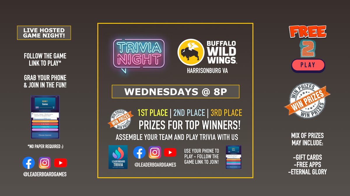 Trivia Night | Buffalo Wild Wings - Harrisonburg VA WED 8p @LeaderboardGames