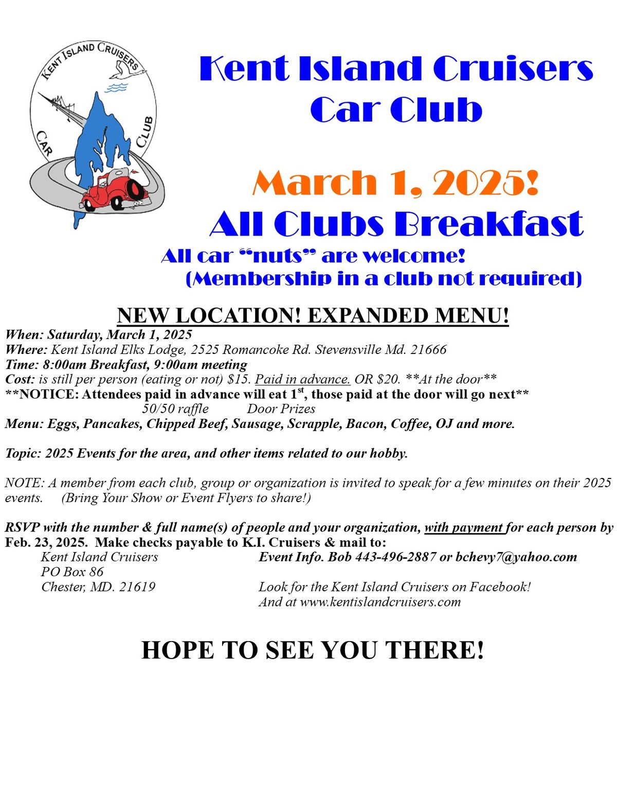 "ALL CLUBS BREAKFAST MEETING" Kent Island Cruisers