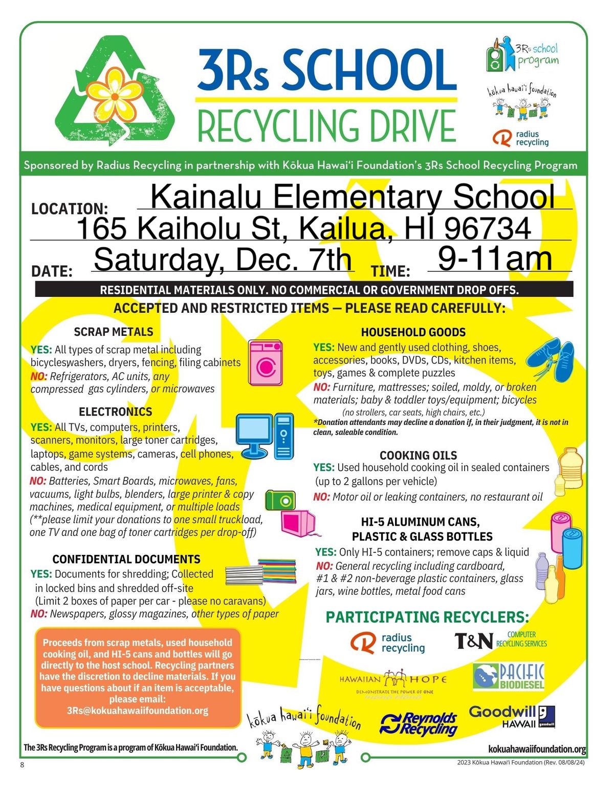 3Rs School Recycling Drive - Kainalu Elementary School