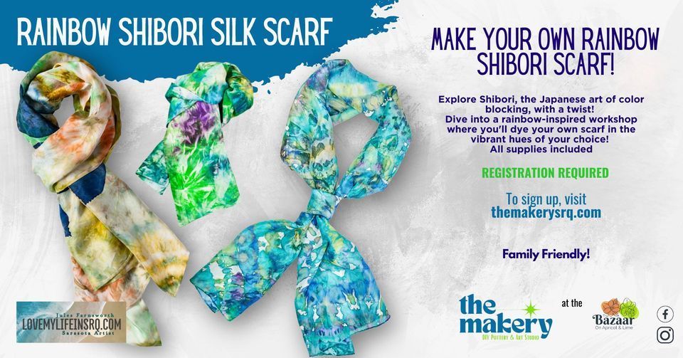 Rainbow Shibori Silk Scarf