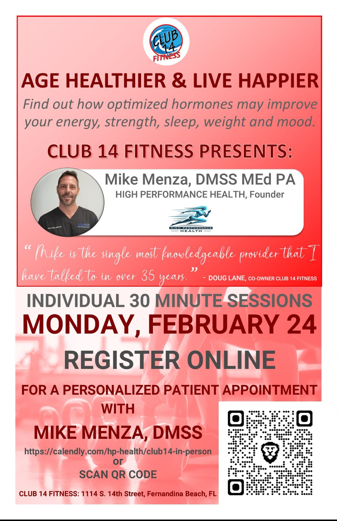 Age Healthier & Live Happier with Mike Menza at Club 14 Fitness