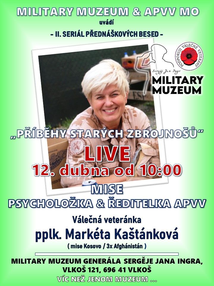 "P\u0158\u00cdB\u011aHY STAR\u00ddCH ZBROJNO\u0160\u016e"  - LIVE \/ MISE PSYCHOLO\u017dKA a \u0158EDITELKA APVV pplk. Mark\u00e9ta Ka\u0161t\u00e1nkov\u00e1