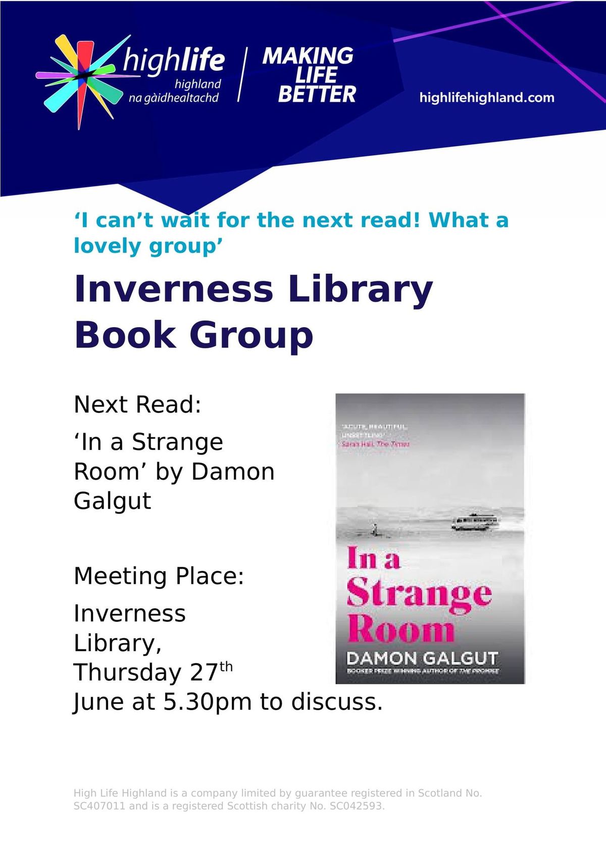 Inverness Library Book Group \ud83d\udcda 'In a Strange Room' by Damon Galgut