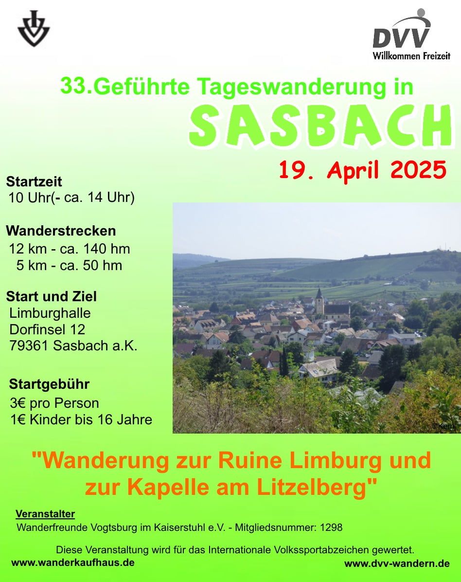 GTW "Wanderung zur Ruine Limburg und zur Kapelle am Litzelberg" in Sasbach am Kaiserstuhl