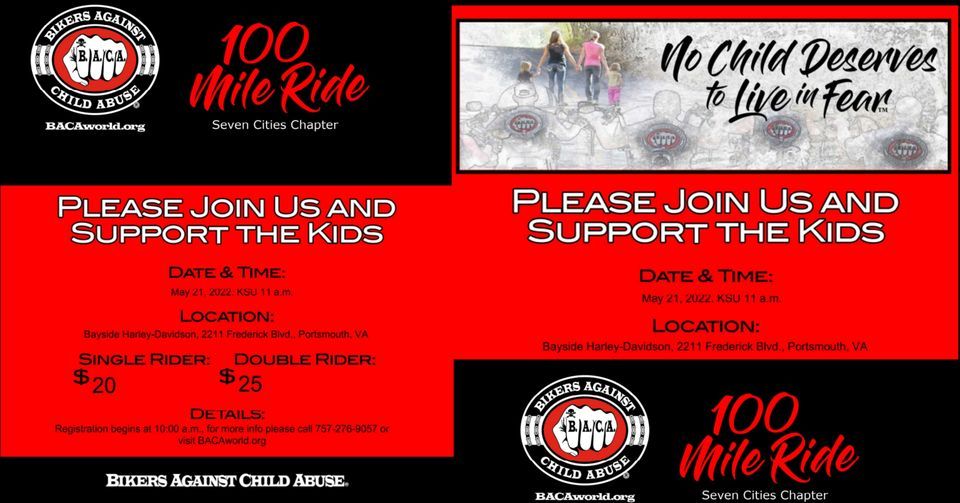 BACA 100 MILE RIDE BIKERS AGAINST CHILD ABUSE, Bayside Harley
