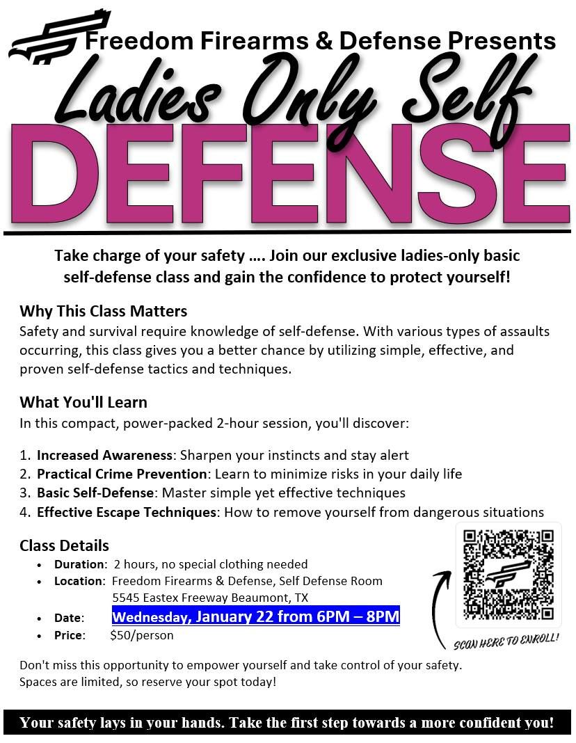 Ladies Only BASIC SELF DEFENSE CLASS