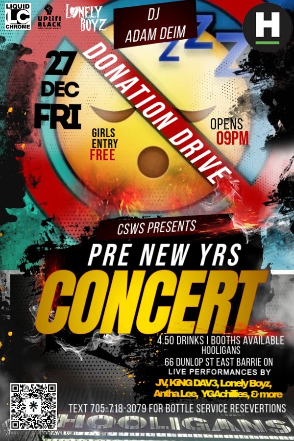 Pre New Years Concert Party at Hooligans DEC 27th