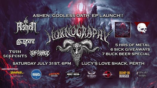 This Week! Hornography - Ashen EP Launch, Cold Fate, Twin Serpents, Suffer In Rot