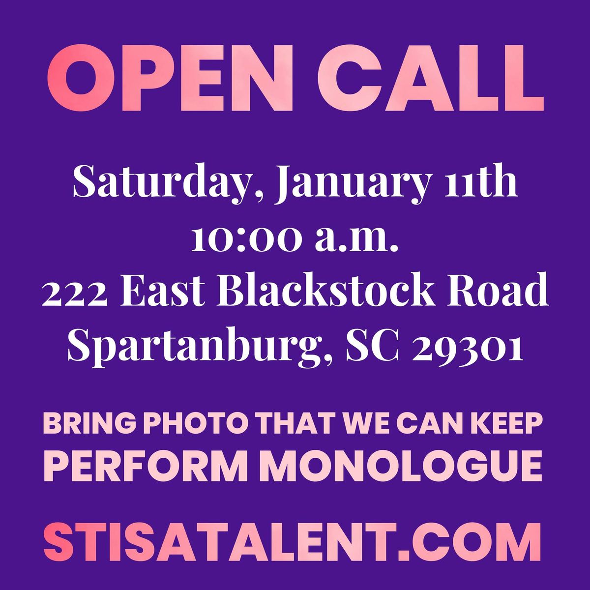 Open Call for Stisa Talent Agency