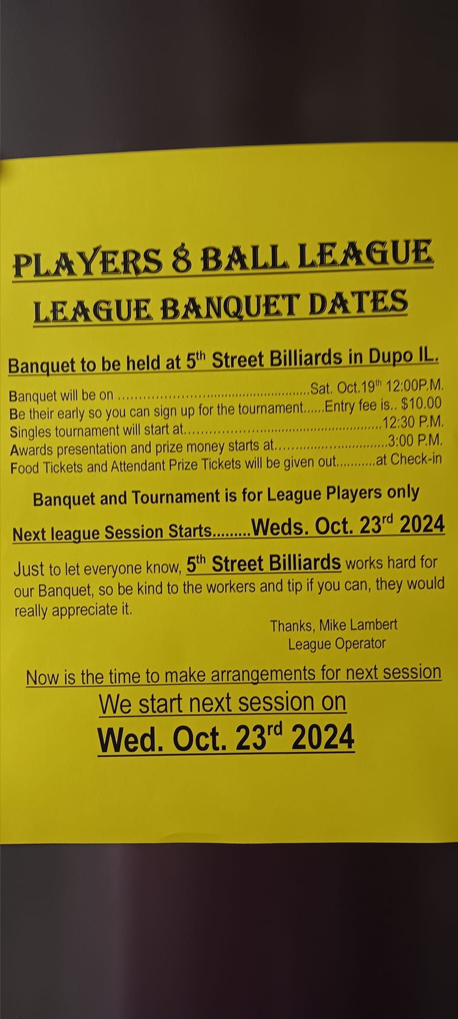 Players 8 Ball League Banquet