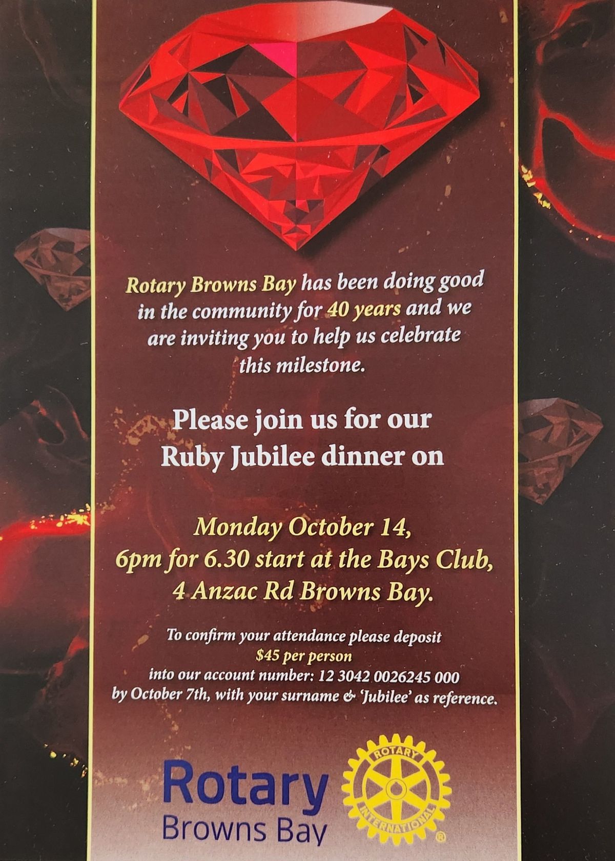 Rotary Browns Bay Ruby Jubilee Dinner