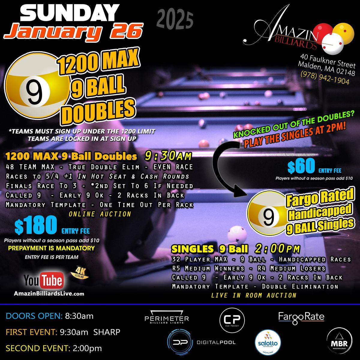 1200 MAX Partners 9-Ball Sunday January 26th