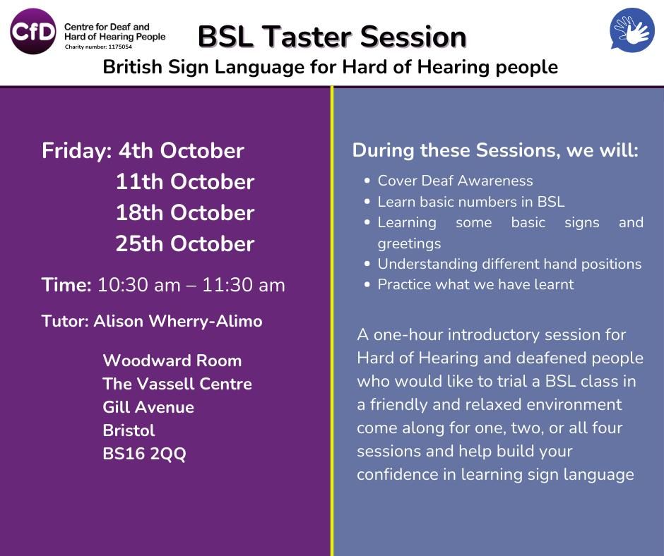 BSL Taster Session  - Season 2 October Dates