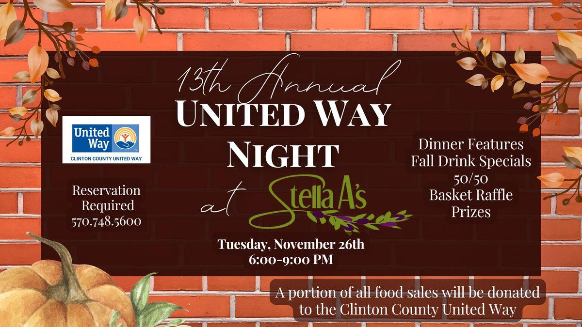 13th Annual United Way Night at Stella A's