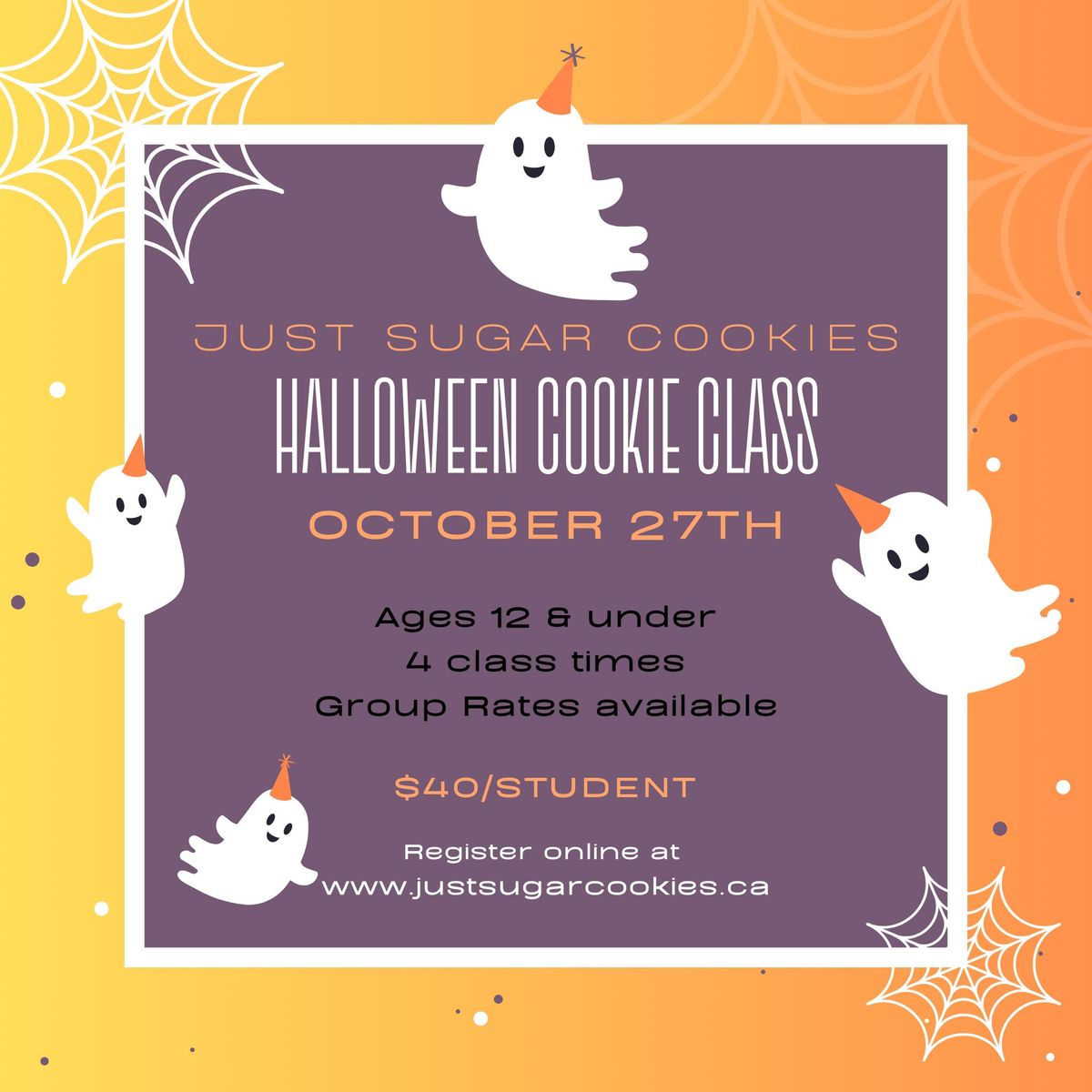 October 27th Cookie Decorating Class - 4 Class times!