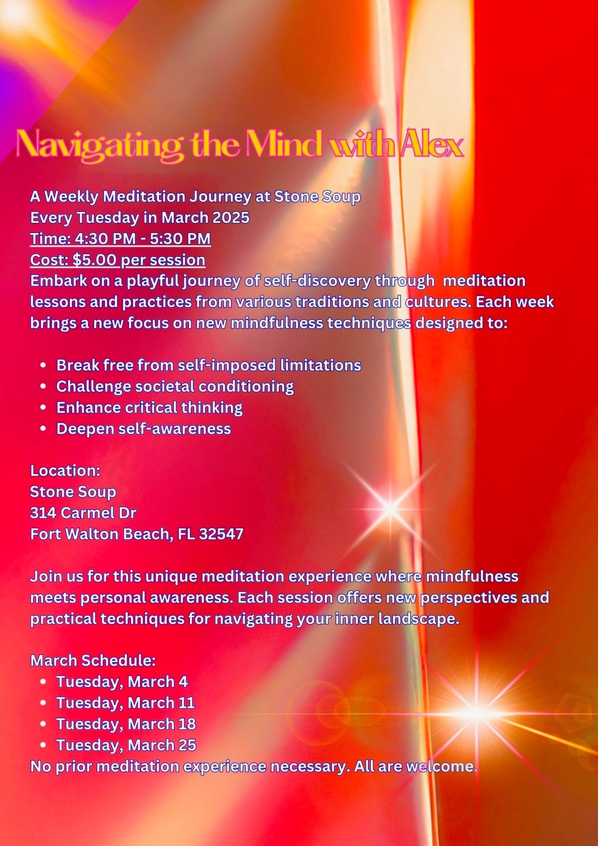 Navigating the Mind: A Beginner Friendly Meditation Class