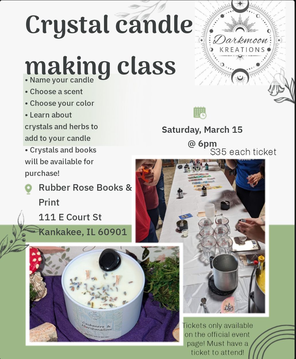 Crystal candle making class @ Rubber Rose Books 