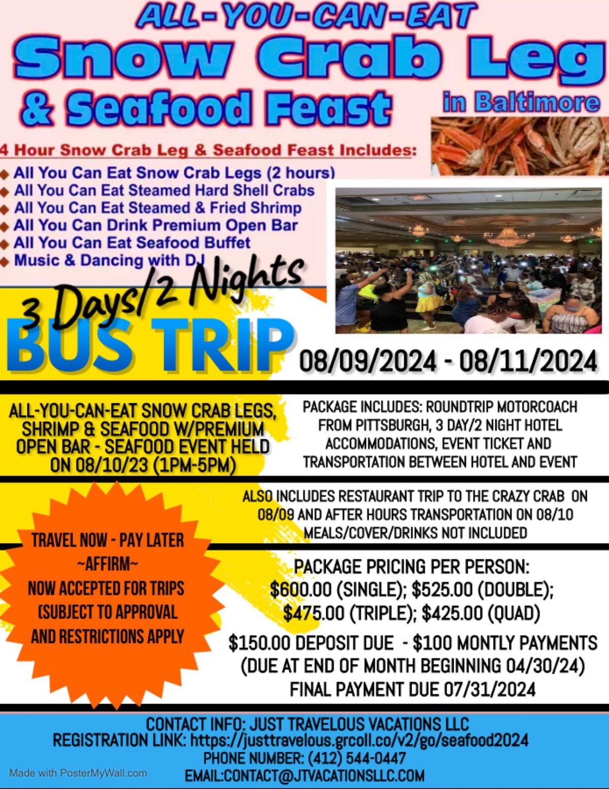 All-You-Can-Eat Snow Crab, Shrimp & Seafood Feast (Premium Open Bar) - Baltimore Bus Trip 2024