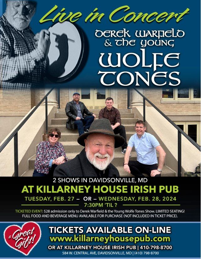 **SOLD OUT** Derek Warfield & The Young Wolfe Tones return to Killarney House on February 28th.