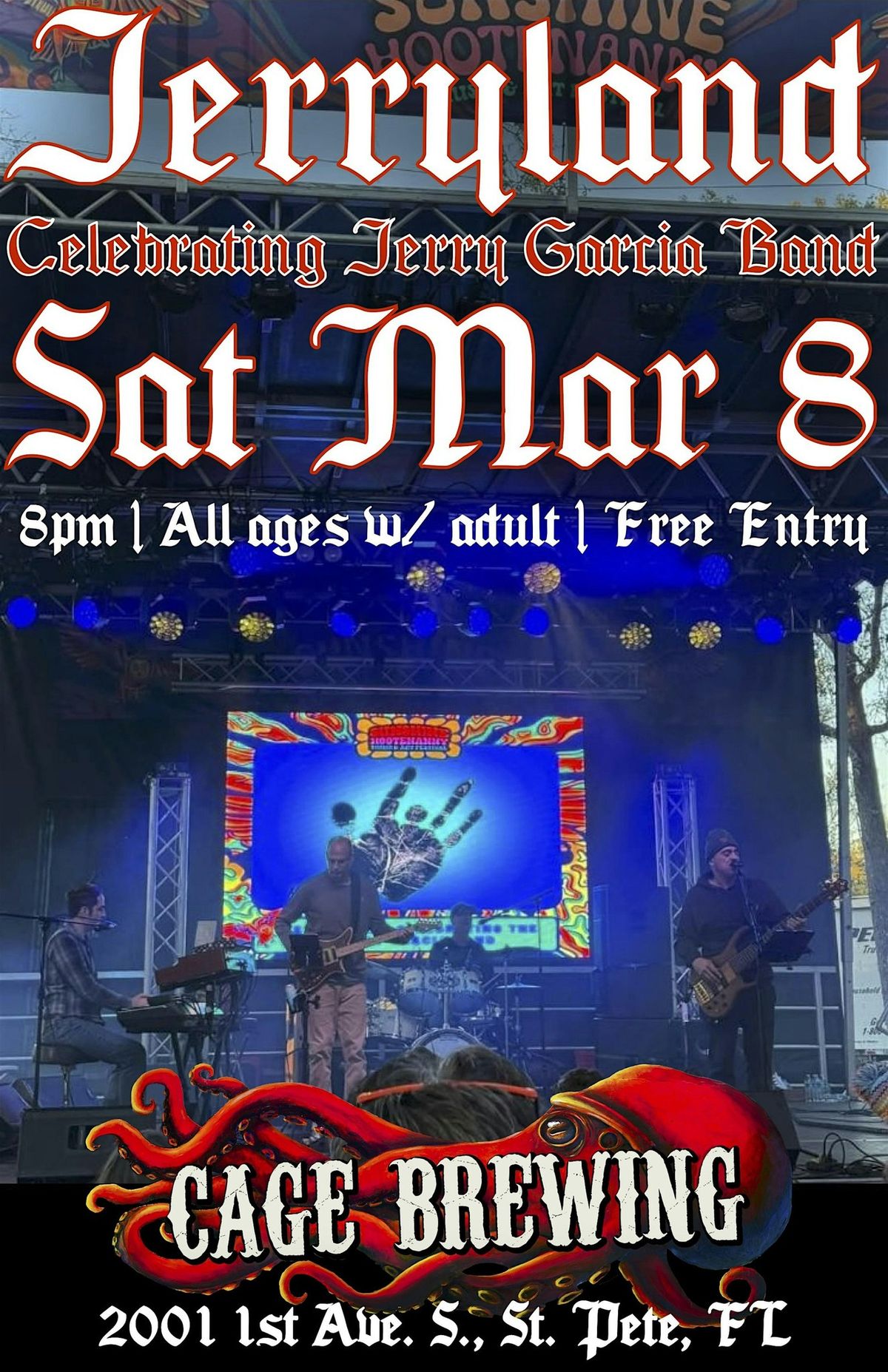 FREE ENTRY: Jerryland: Celebrating Jerry Garcia Band | Cage Brewing, St. Pete, FL | SAT MAR 8 | 8pm