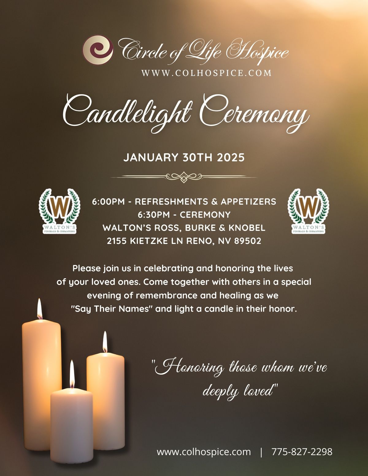 COL Candle Light Ceremony at Walton's Ross, Burke, and Knoble