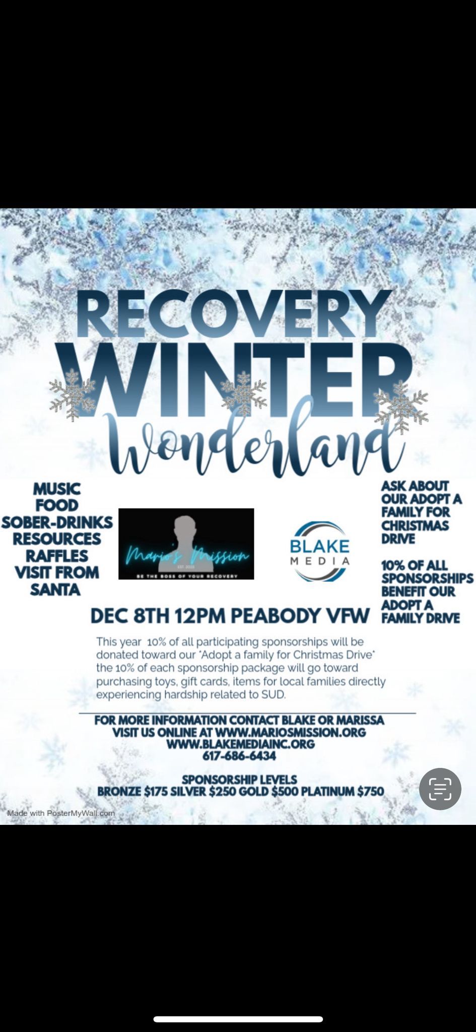 RECOVERY WINTER WONDERLAND (adopt a family for Christmas)