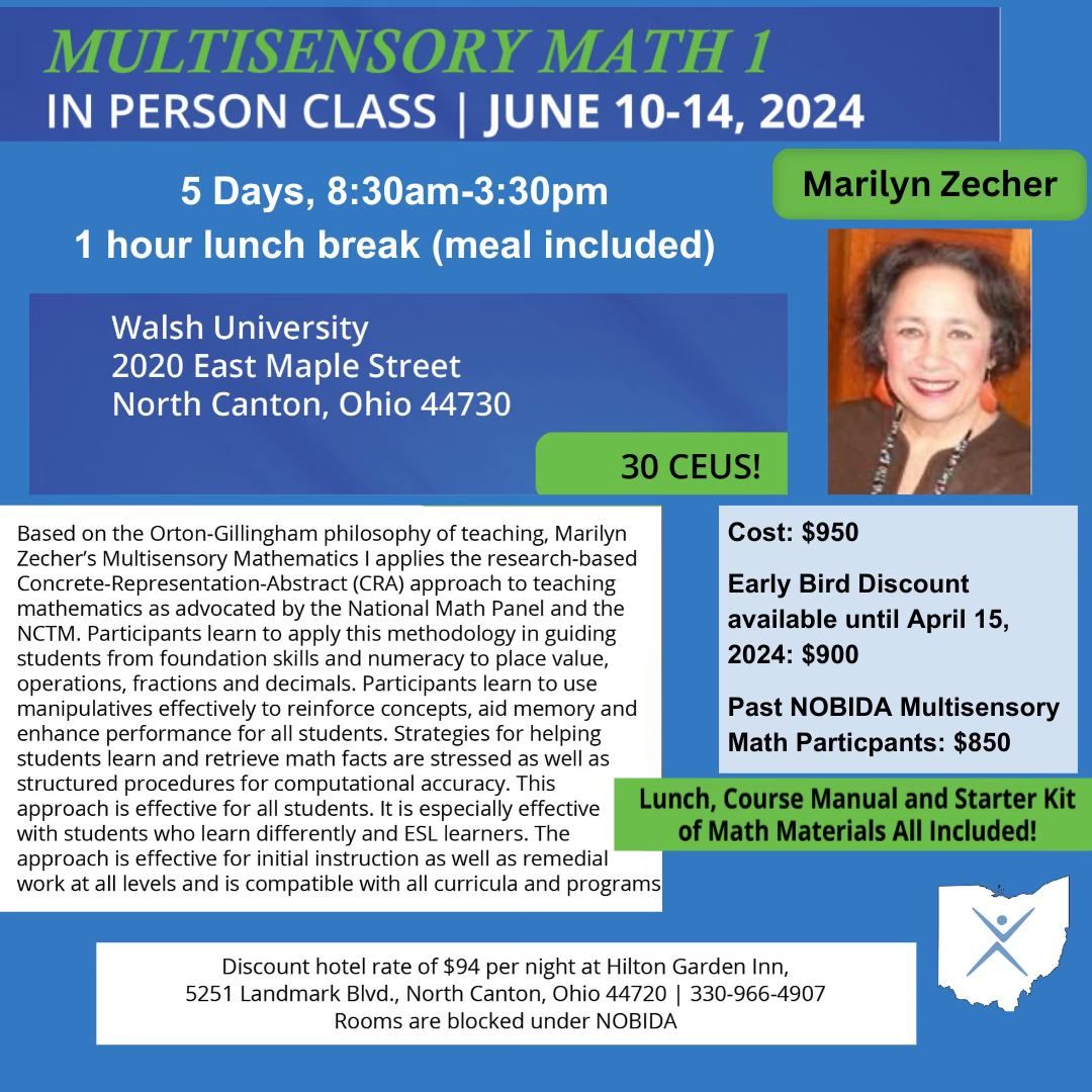 2024 Multisensory Math 5 Day Course with Marilyn Zecher 