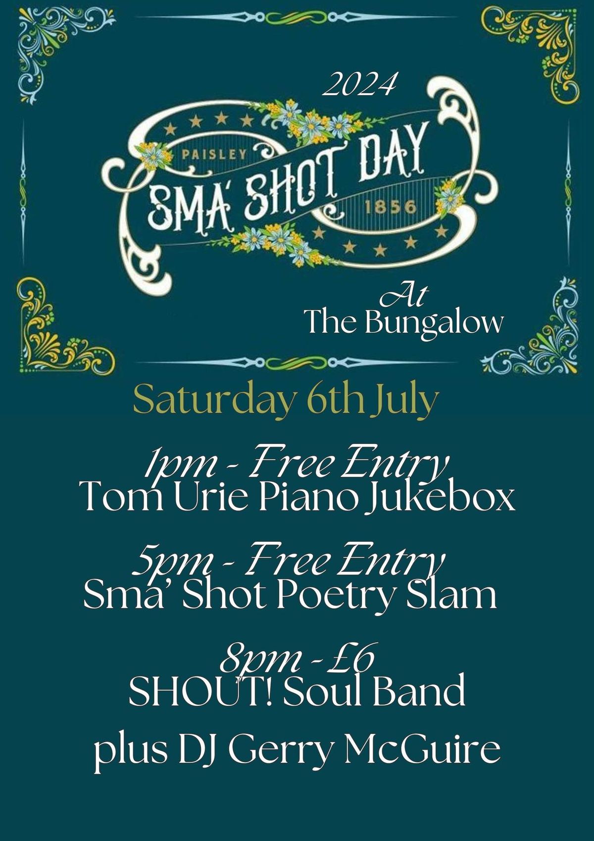 Featuring Tom Urie 1pm FREE ENTRY\/Shaun Moore Poetry Slam 5pm FREE ENTRY\/SHOUT! plus Gerry McGuire\u00a36