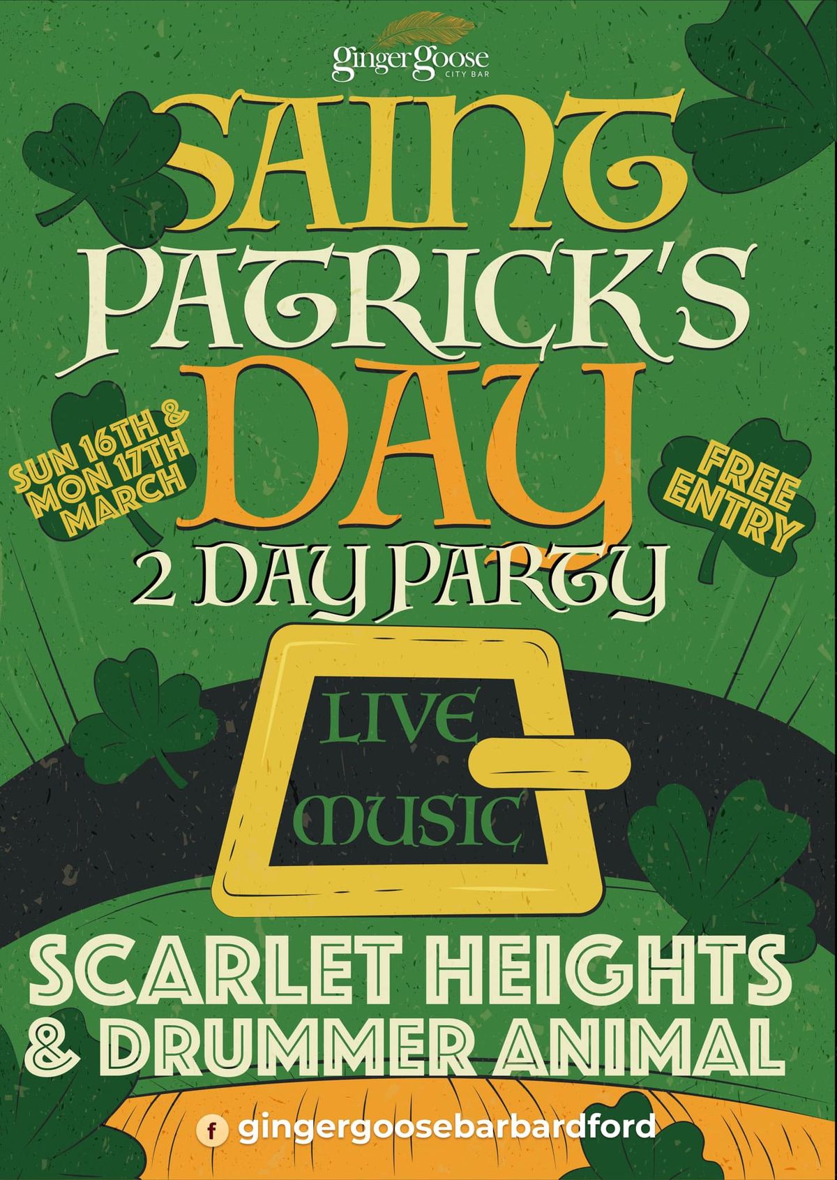 Ginger Goose presents: Paddy\u2019s day with Scarlet Heights and drummer animal \ud83c\udde8\ud83c\uddee 