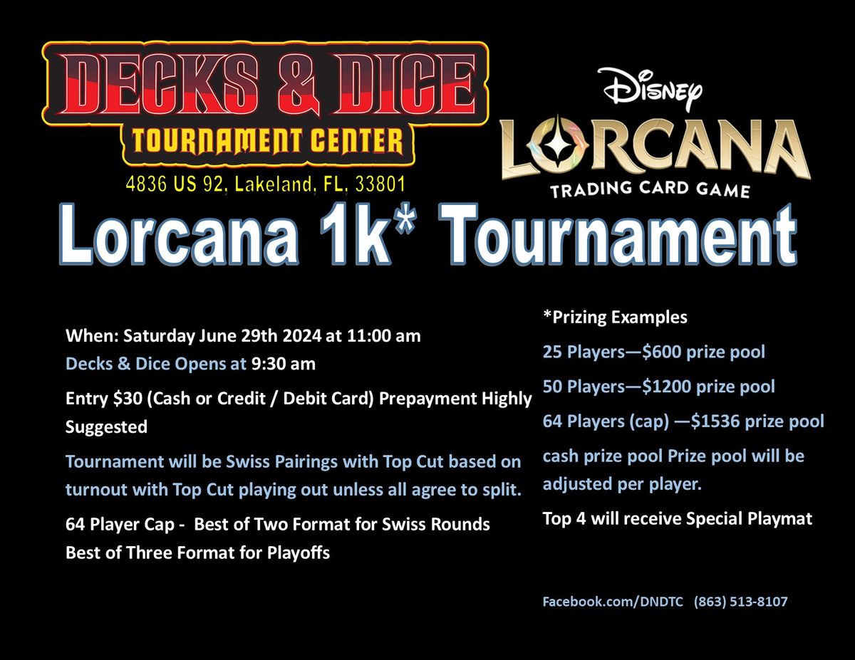 Decks & Dice Lorcana 1k* Tournament June 2024